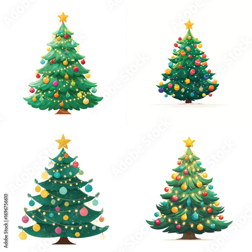 Vector art of collection of decorated christmas trees