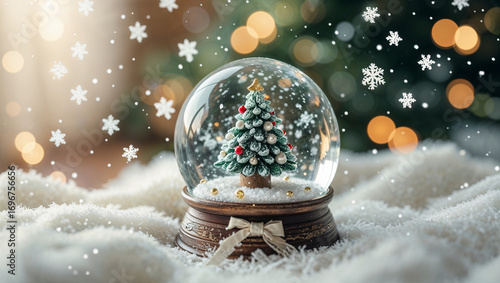 Christmas snow globe with decorated tree