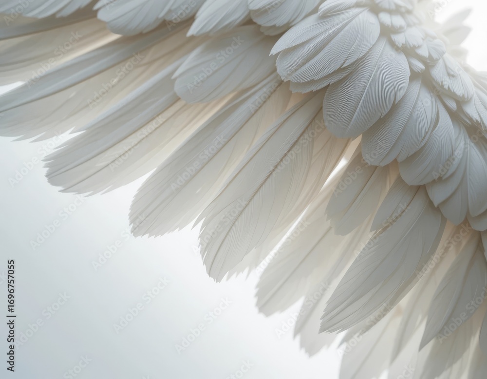 Naklejka premium Elegant white feather wings, symbolizing freedom, purity, and hope in a bright, airy setting