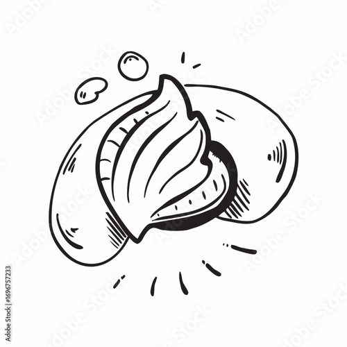 Artistic illustration of a fresh, delicious cashew nut with a creative, hand-drawn style, perfect for food blogs and healthy lifestyle content