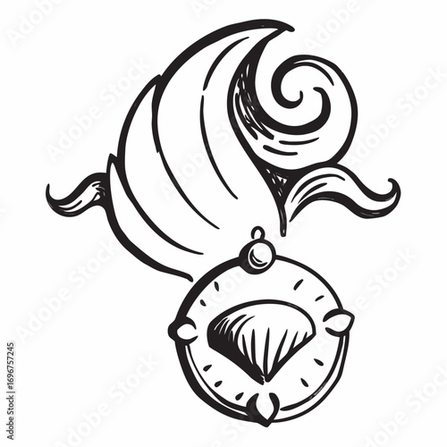 Elegant hand-drawn design with swirling elements and a detailed circular accent, perfect for branding, logos, and creative projects looking for sophisticated artistic flair