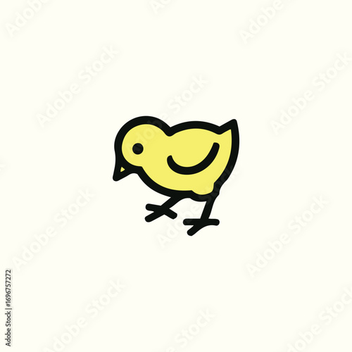 Cartoon Yellow Chick Illustration with Bold Outline, Cute Baby Chicken Vector Design for Children’s Books, Easter Graphics, Spring Holidays, Logos, Farm Education, Stickers, Toys and Animal Mascots