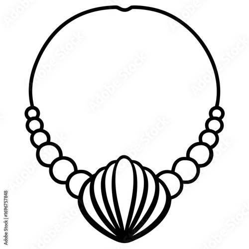 Elegant shell pendant necklace with a string of beads, a timeless jewelry design that can be used for fashion blogs, product mockups, or minimalist art projects