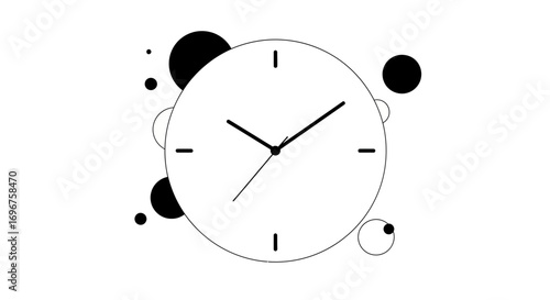 Conceptualized Clock Illustration Utilizing Simple Geometric Forms And Spherical Abstraction Design