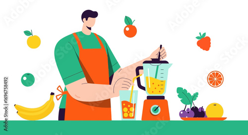 Concocting Beverages: A Person Crafting Tropical Fruit Blends Smoothly With Blender Machine