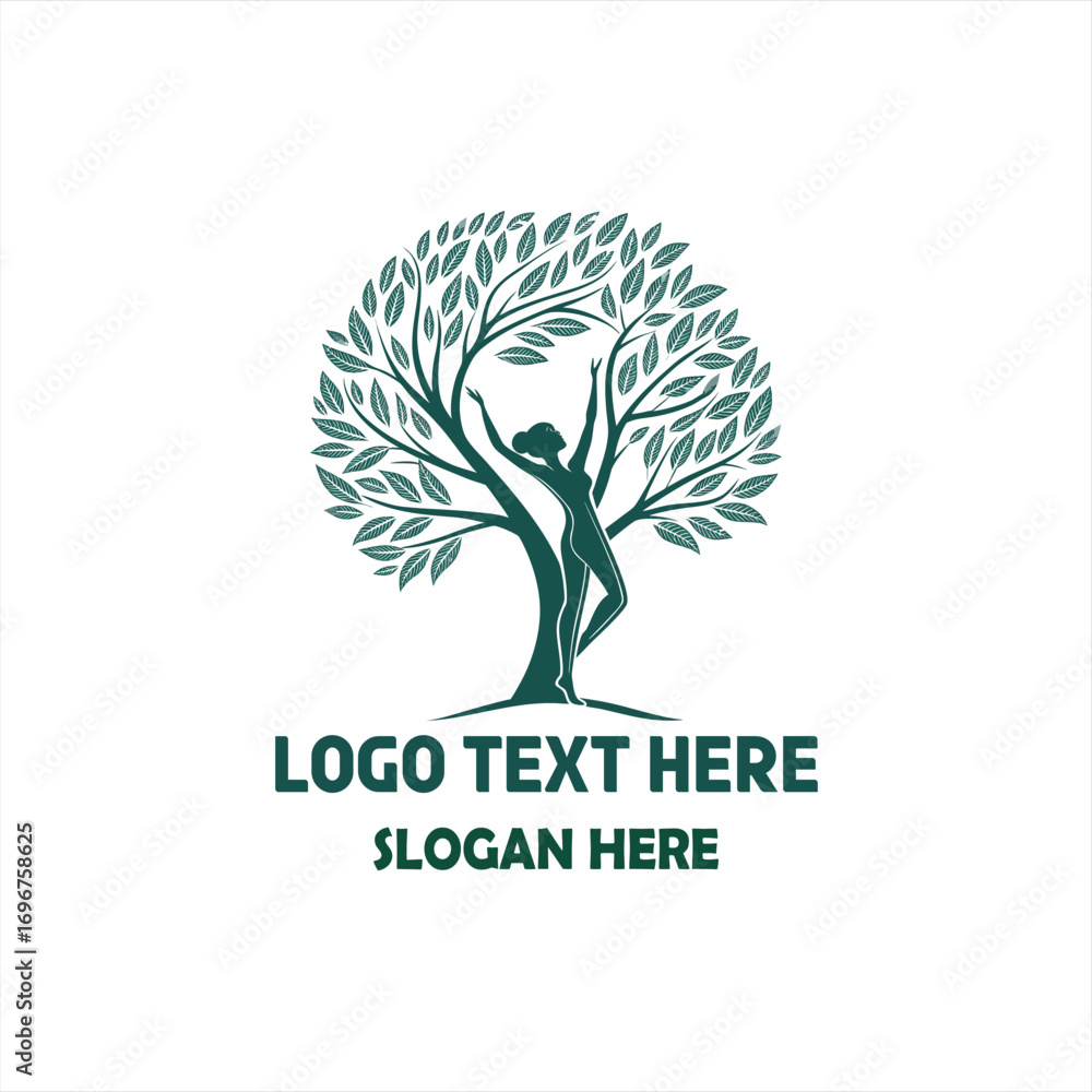 Obraz premium Nature Logo – Woman with Tree and Leaves Illustration