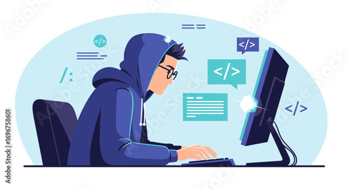 Digital Coder Working On Information Technology And Creating New Code While Coding