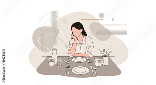 Contemplative Diner Waits Alone At A Table Set For An Unseen Companion