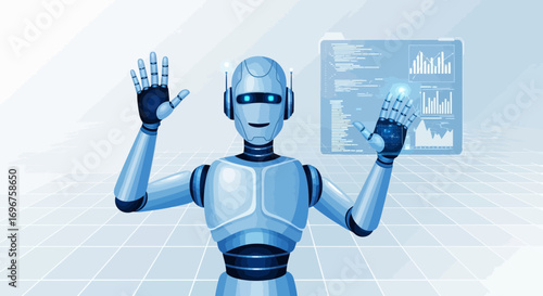Digital Intelligence A.I. Robot Creating Interactive Data Analysis And Technological Operations