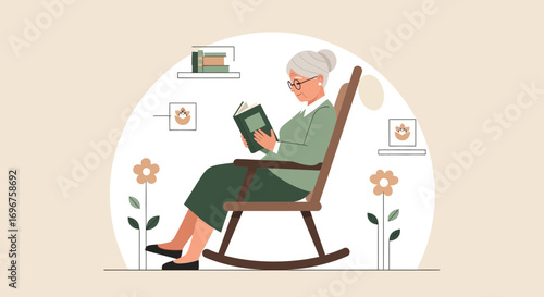 Contented Elder Reads Book Quietly While Enjoying Peaceful Moments and Relaxation