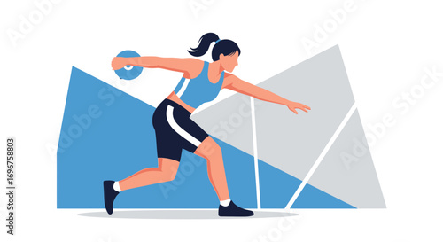 Disc Athlete Preparing to Launch the Disc, Track and Field, Sport Illustration