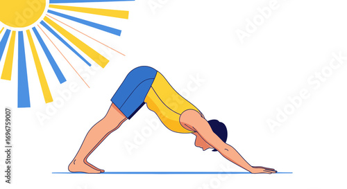 Downward-Facing Dog Pose Under a Shining Sun for Health and Wellness