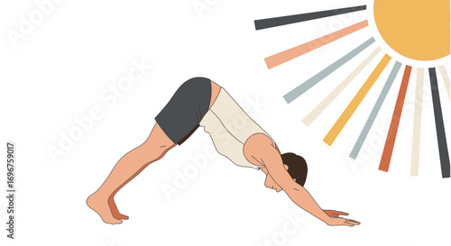 Downward-Facing Dog Pose: A Modern Fitness Illustration with Sunshine Symbolism In Motion