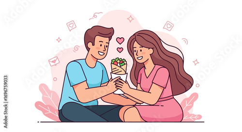 Couple Sharing A Delicious Shawarma Illustrating Food Romance And Tender Moments
