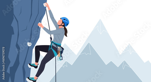 Courageous Climber Scaling Granite Cliff With Magnificent Mountains Backdrop