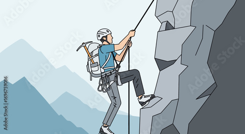 Courageous Climber Scaling Massive Rock Faces While Overcoming Mountainous Landscapes