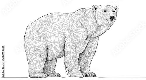 Polar Bear Cub Line Art Detailed Illustration of a Young Arctic Bear isolated on transparent background