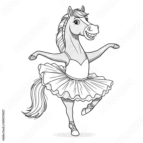 Cartoon horse dancing ballet in tutu skirt, concept of Horse Year print  
