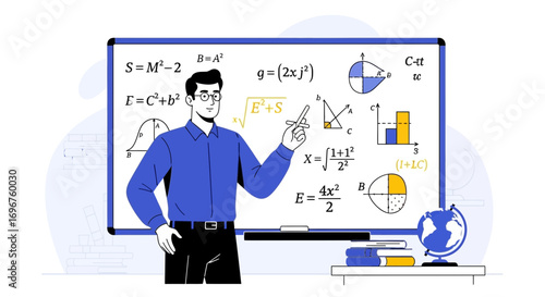 Educator Explaining Complex Equations On A Whiteboard Displaying Mathematical Concepts