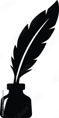 Classic feather pen resting in an inkwell symbol of writing literature and history