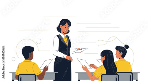 Educator Giving Lesson In Front Of Students In A Study Environment For Learning