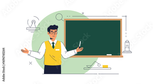 Educator Presenting Next Generation Concepts In Front Of A Blackboard In A Classroom