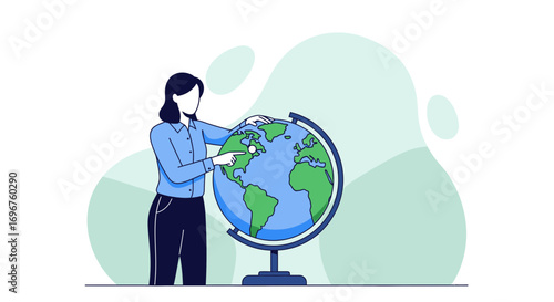 Educator Reveals Geographic Location, Pointing at the Globe For International Insight