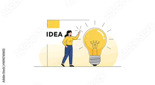 Creative Woman Generating Amazing New Ideas and Lightbulb Concept for Bright Solutions