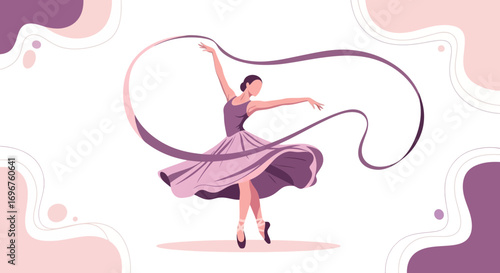 Elegant Ballerina Gracefully Dancing With Ribbon, Evoking Movement And Artistic Wonder