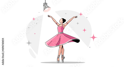 Elegant Ballerina Performing Under Spotlight Surrounded by Sparkling Visual Elements