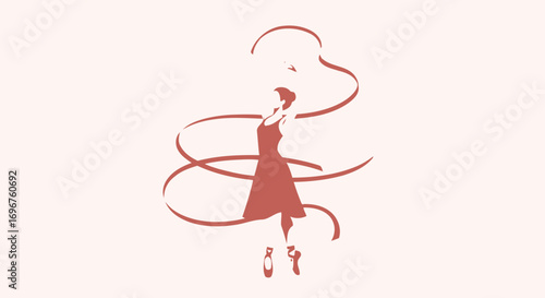 Elegant Ballerina Silhouette Dancing with Ribbons on a Soft Pink Background