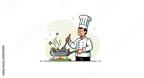 Culinary Artist Cooking Delightful Cuisine, Demonstrating Cooking Skills and Expertise