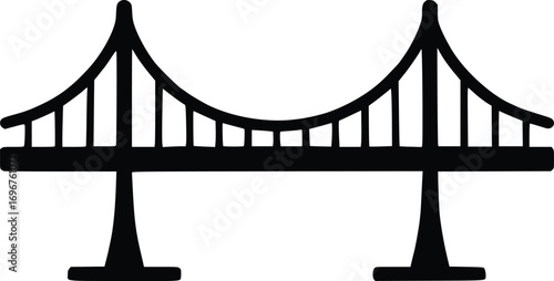 Suspension bridge silhouette iconic architectural landmark structure symbol for connection and transportation