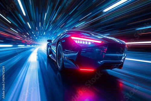 Futuristic Speed Drive in Warp Speed with Motion Blur and Neon Lighting