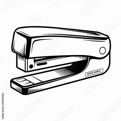 Simple Black and White Stapler Illustration for Office and School Supplies