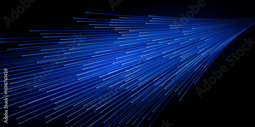 Glowing blue fiber optic lines symbolizing high speed internet, fast data transfer, digital communication, and modern network technology, digital abstract background.