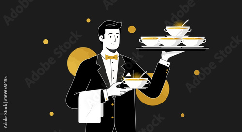 Elegant Service: A Distinguished Server Presenting Exquisite Beverages on a Tray