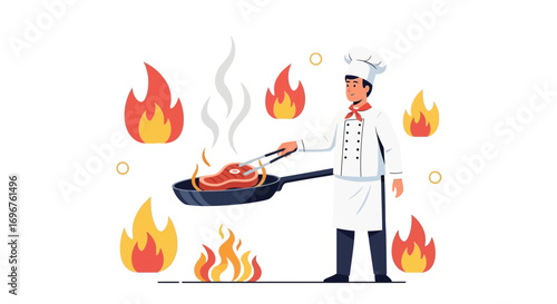 Culinary Expert Grilling Delicious Steak Over Open Flames For Gastronomic Delights