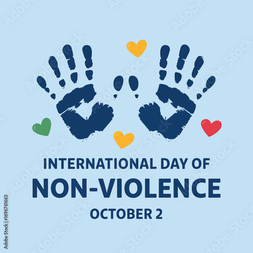 Vector art of international day of nonviolence october 2, featuring handprints and hearts representing peace and love