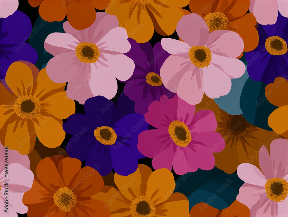 Retro flower hippie texture pattern 70s 80s.