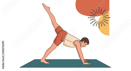 Elevated Yoga Pose Against Abstract Backdrop Depicts Dynamic Wellness And Exercise