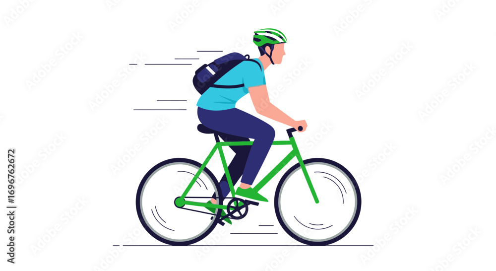 Fototapeta premium Cyclist Biking Outdoors, Wearing Helmet, and Backpack with Transportation Theme