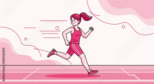 Energetic Female Runner Sprinting Across Track, Illustrative Depiction In Vibrant Hues