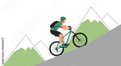 Cyclist Ascending Mountain Slope, Overcoming Challenges, And Achieving Great Heights