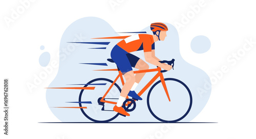 Cyclist Racing Towards Victory on Bicycle, Showing Speed and Determination in Motion