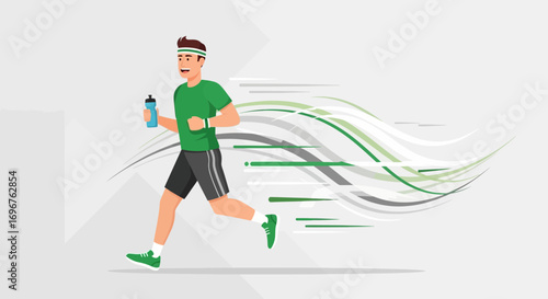 Energetic Individual Sprinting During Outdoors Activities With Water Bottle In Hand