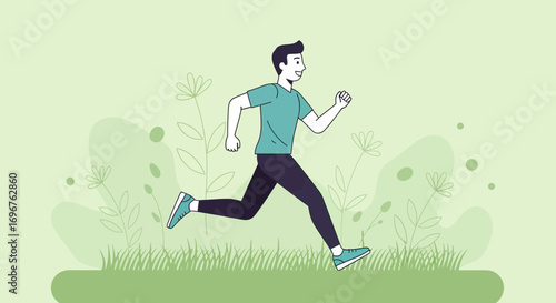 Energetic Individual Sprinting Across Nature's Landscape Showing Healthy Lifestyle