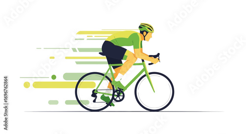 Cyclist Racing With Speed And Dynamic Motion Abstract Illustration Against White