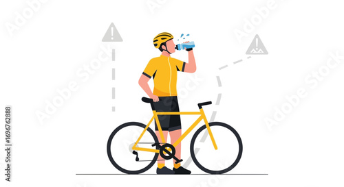 Cyclist Refreshes Himself, Enjoying Hydration Break With His Bicycle After The Ride