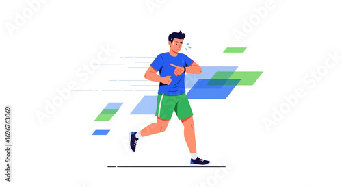 Energetic Runner Checking Fitness Tracker: A Vibrant Vector Design For Modern Health